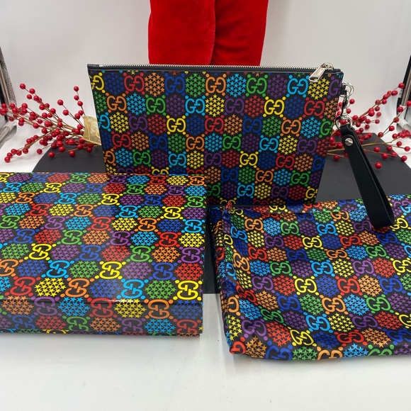 Gucci supreme Psychedelic print GG canvas coated zip pouch made in Italy - Picture 3 of 13